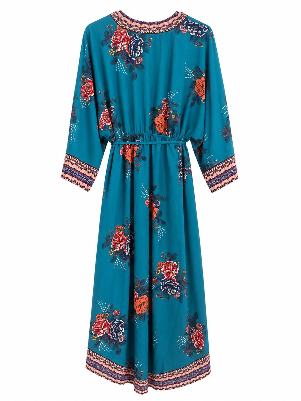 Flying Tomato L Teal Floral Boho Duster Kimono High Low Tie Waist - Picture 2 of 6